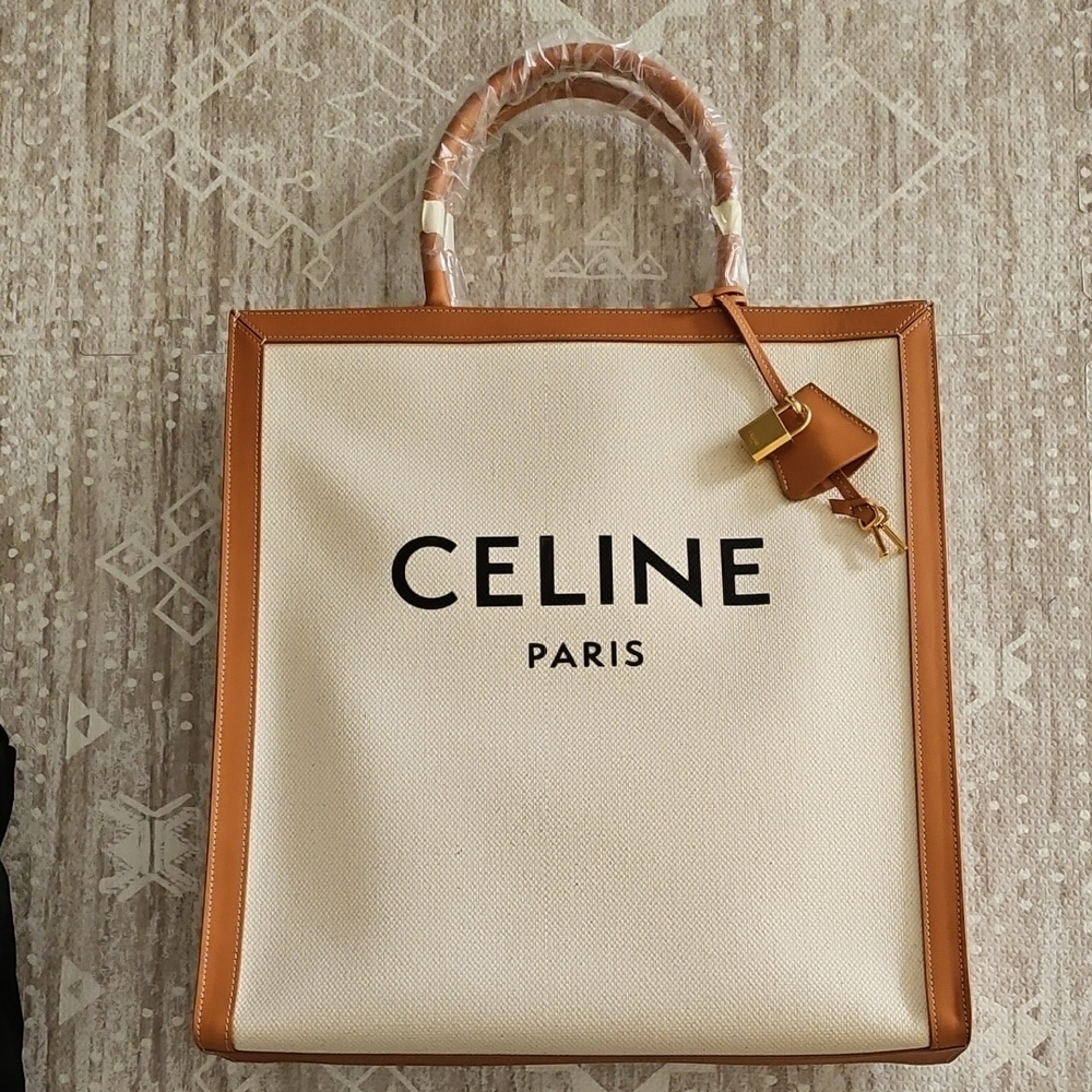 Celine Large Cabas Tan and Cream Tote Bag